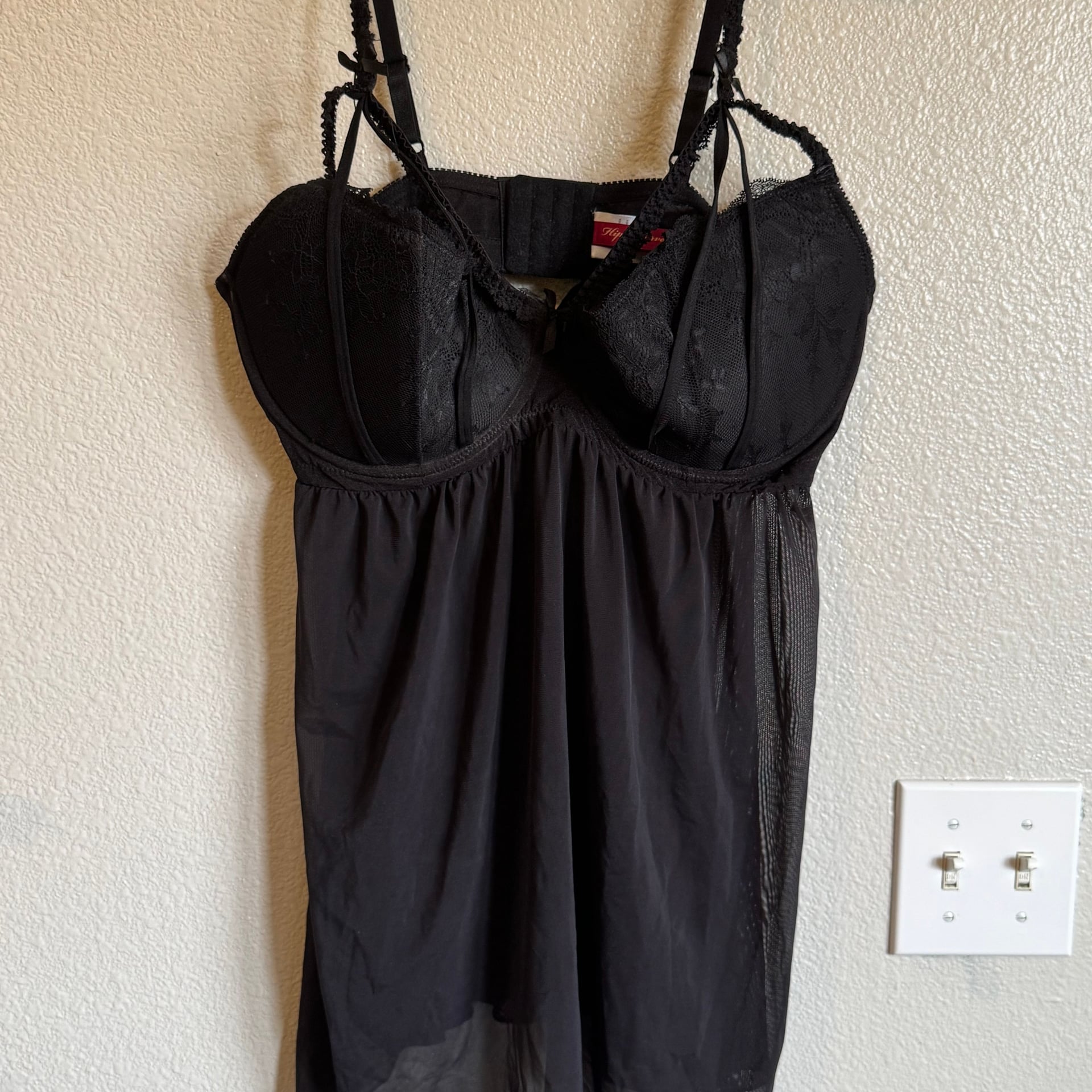 Black Lace and Mesh Underwire Babydoll Lingerie with Lace Garter Belt XXL 2