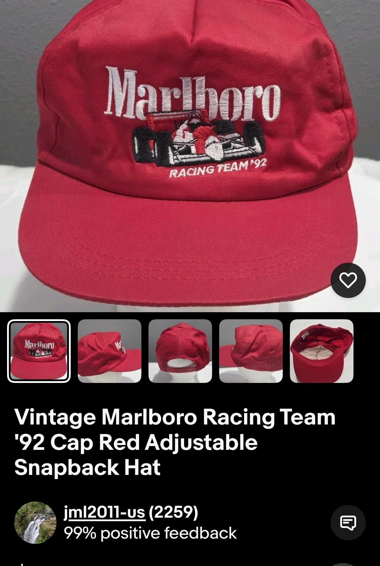 Vintage 1992 Marlboro Racing Team Snapback Trucker Hat 5