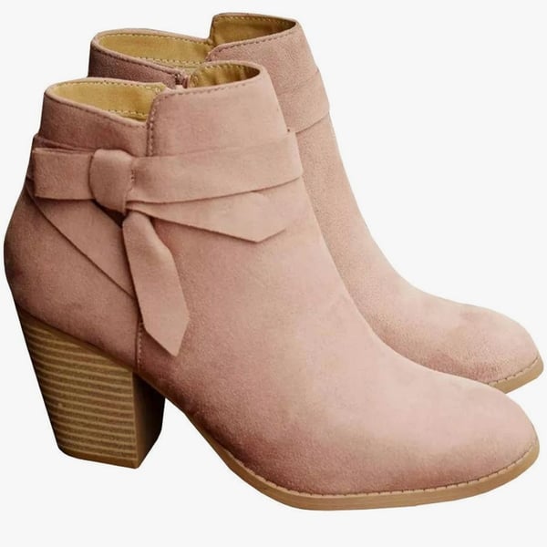 Carcuume Women's Tie Knot Stacked Heel Ankle Boots in Mauve Faux Suede size 8
