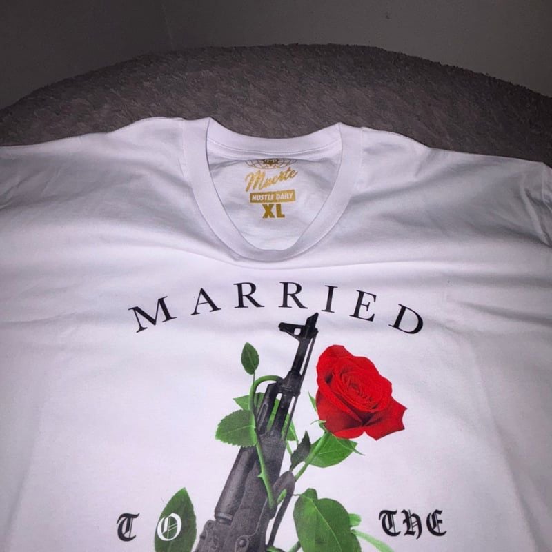 Hustle Daily AK-47 Machine Gun Floral Rose Graphic T-Shirt 3