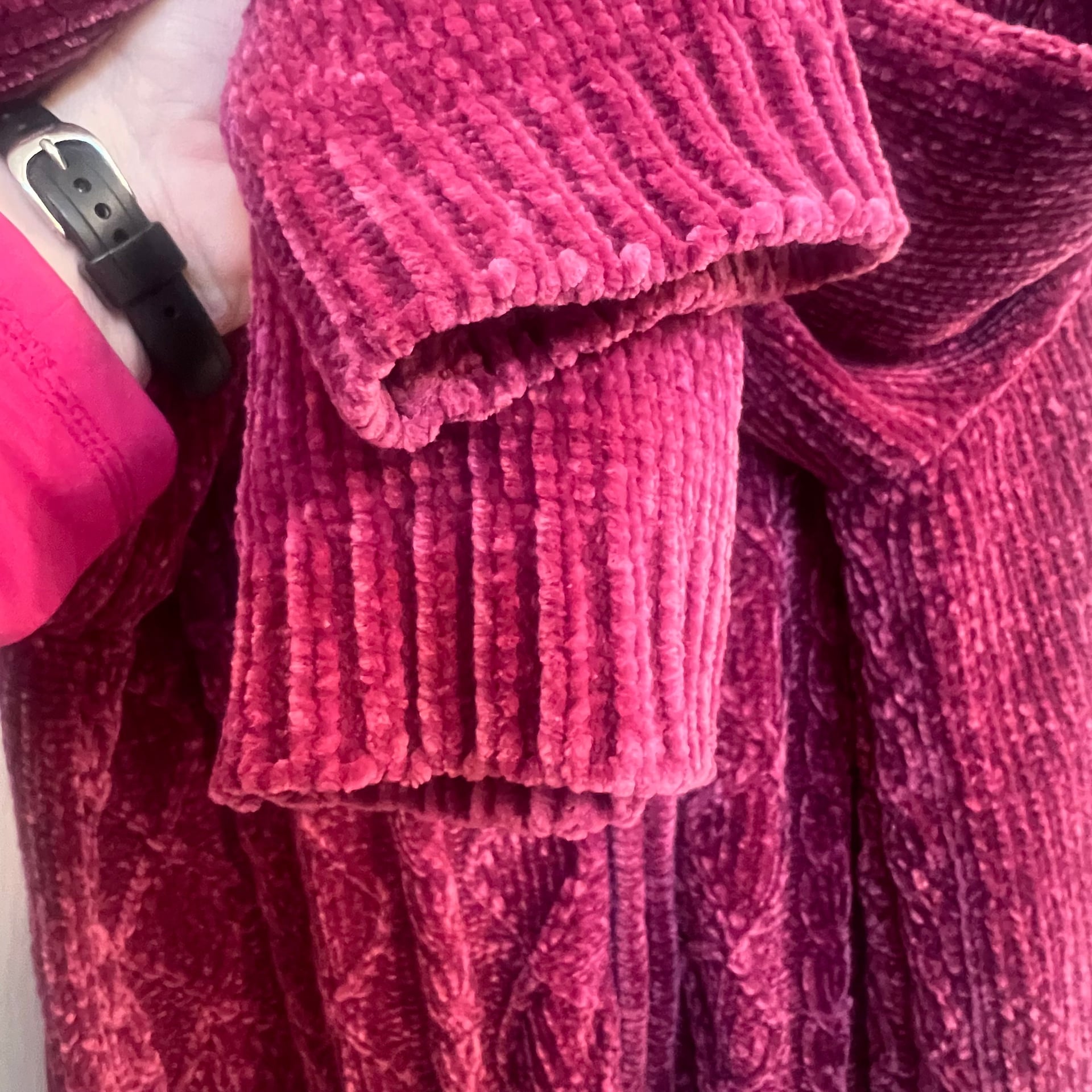 BonWorth Vintage Petite Magenta Zip Front Chenille Cable Knit Cardigan Sweater Size Med Petite 7
