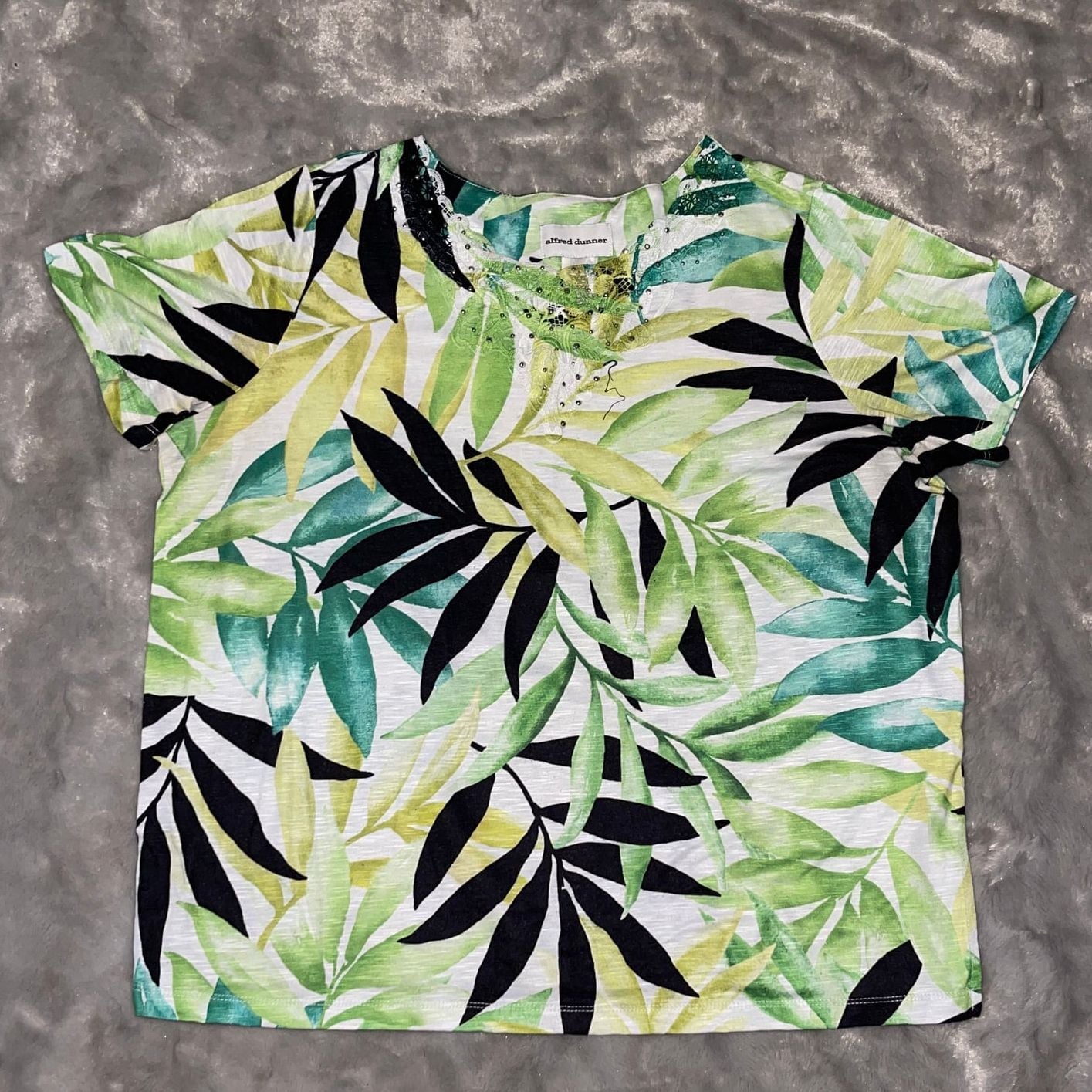Alfred Dunner Leaf Print Top Blouse 🌿 Women’s Casual Workwear Chic Size L 1