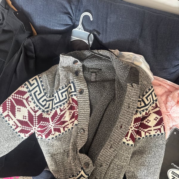 Buffalo David Bitton Sherpa Lined Cardigan Sweater, Men's Large - Grey Fair Isle