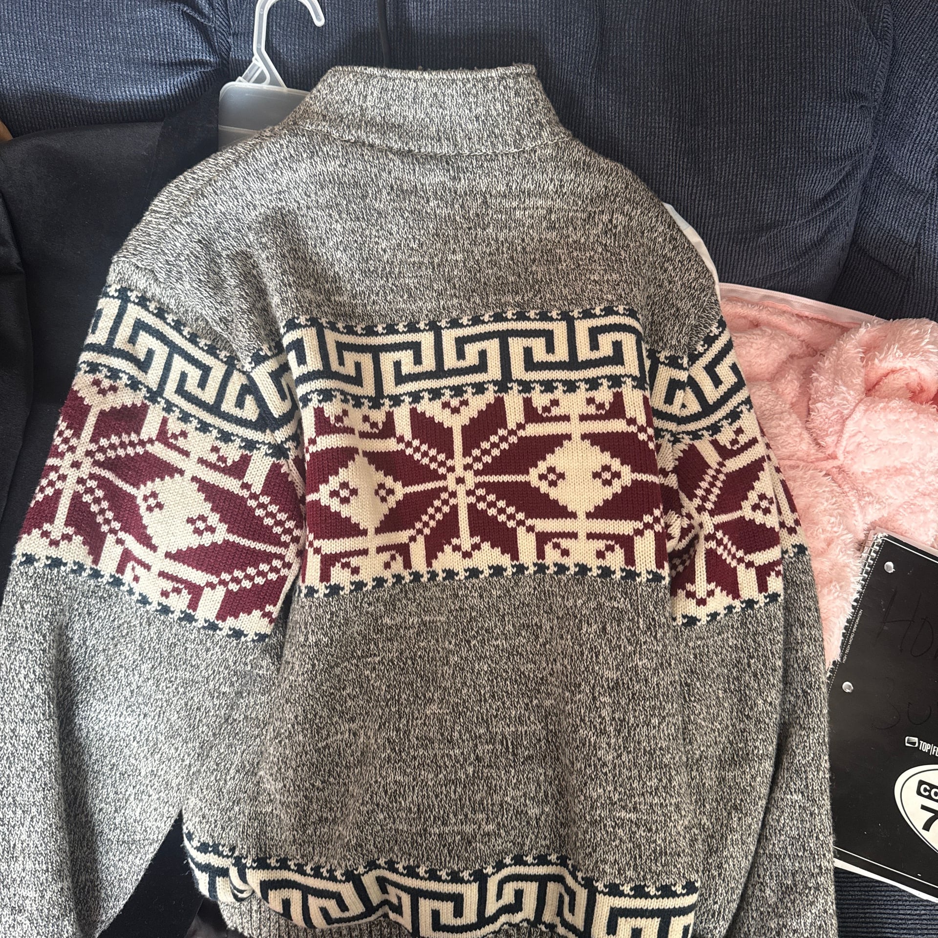 Buffalo David Bitton Sherpa Lined Cardigan Sweater, Men's Large - Grey Fair Isle 3