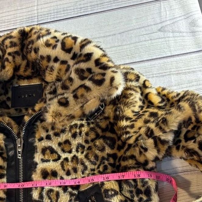 Animal Print Faux Fur Moto Leopard Jacket Belted XS Y2K Style Coat 8