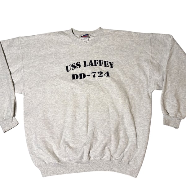 Vtg Hanes Mens Crewneck Sweatshirt USS Laffey DD-724 Spell Out Pull Over XL Gray