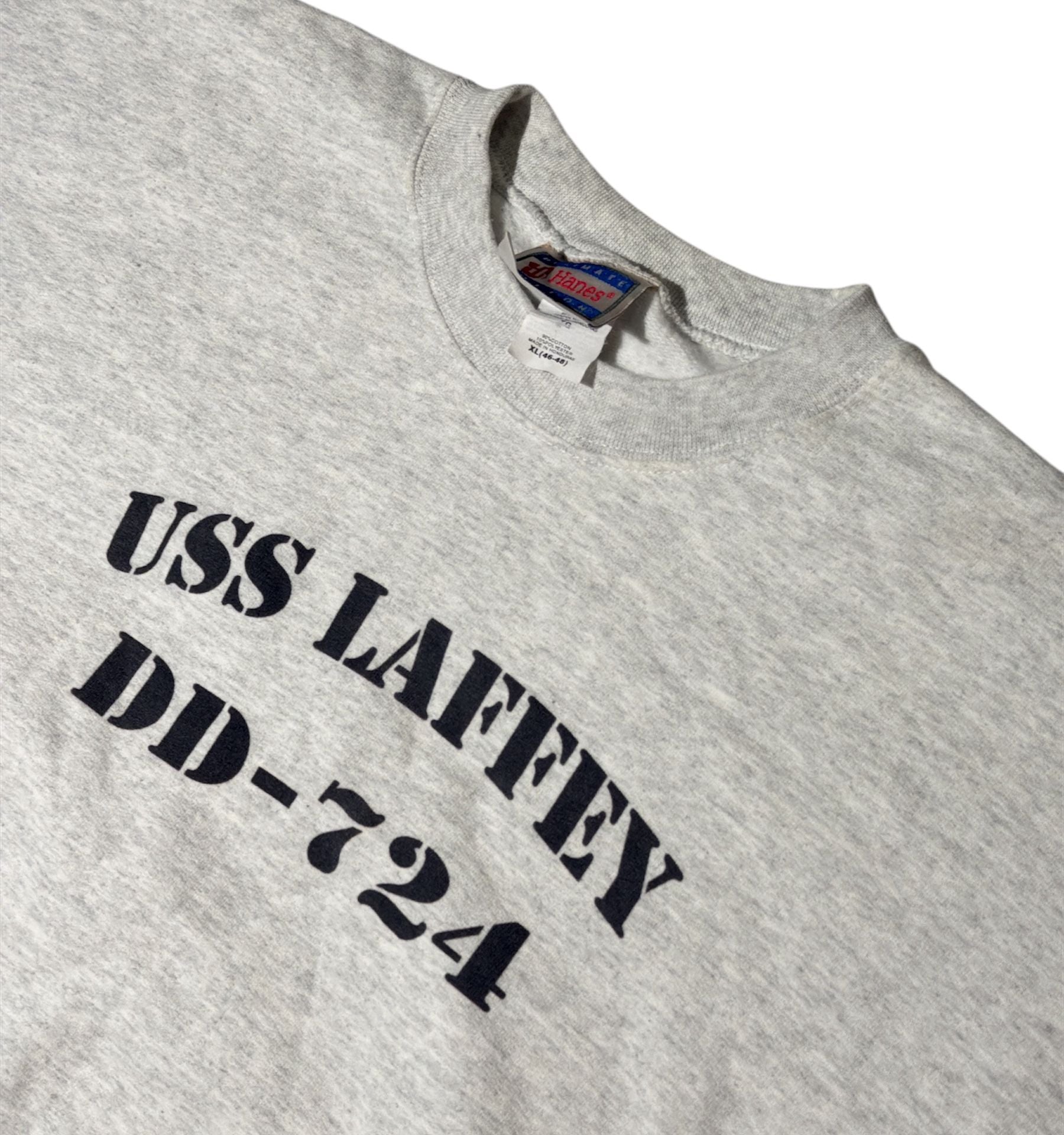 Vtg Hanes Mens Crewneck Sweatshirt USS Laffey DD-724 Spell Out Pull Over XL Gray 6