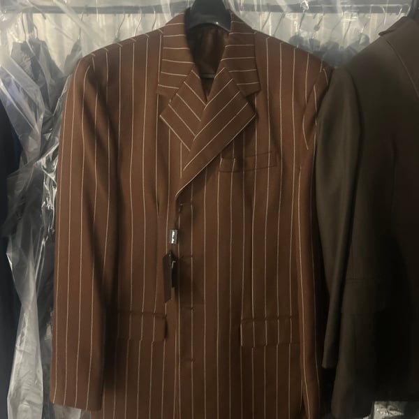 Milano Moda Brown Pinstripe Long Jacket