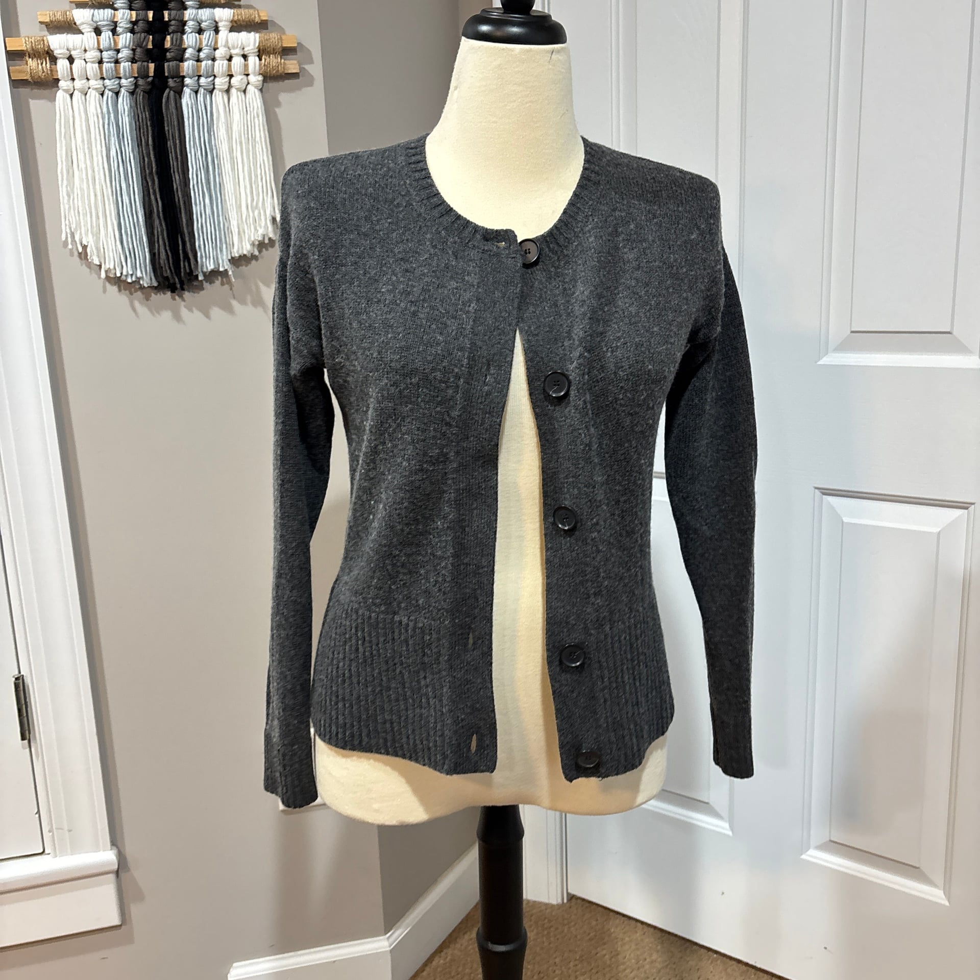 LOFT Women's Button Up Merino Wool Blend Sweater Preppy Cardigan SZ M 5
