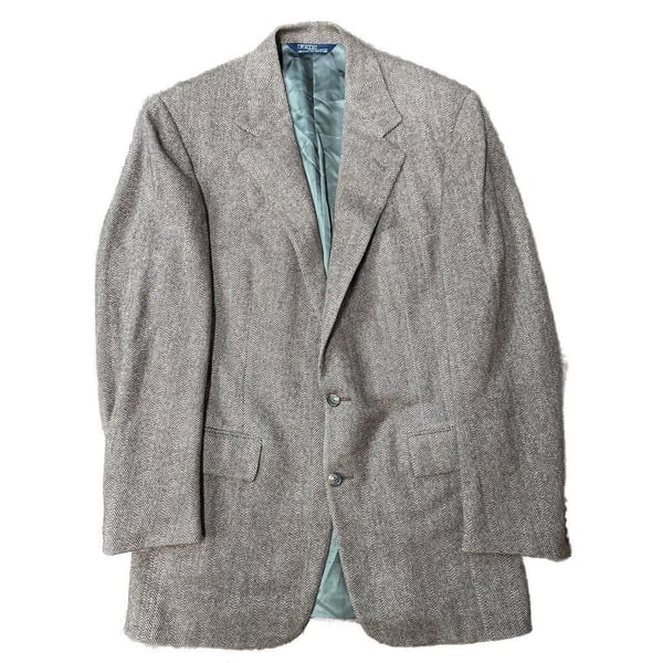 Vintage Polo Ralph Lauren Herringbone Tweed Wool Blazer made in USA 