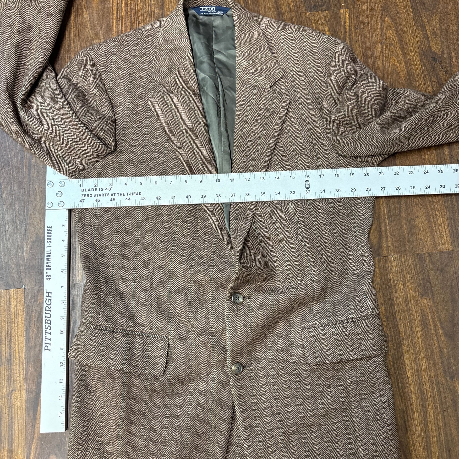 Vintage Polo Ralph Lauren Herringbone Tweed Wool Blazer made in USA 7