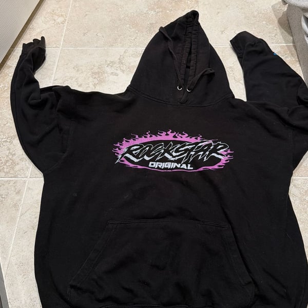 Rockstar original Grey & Pink Logo Graphic Hoodie