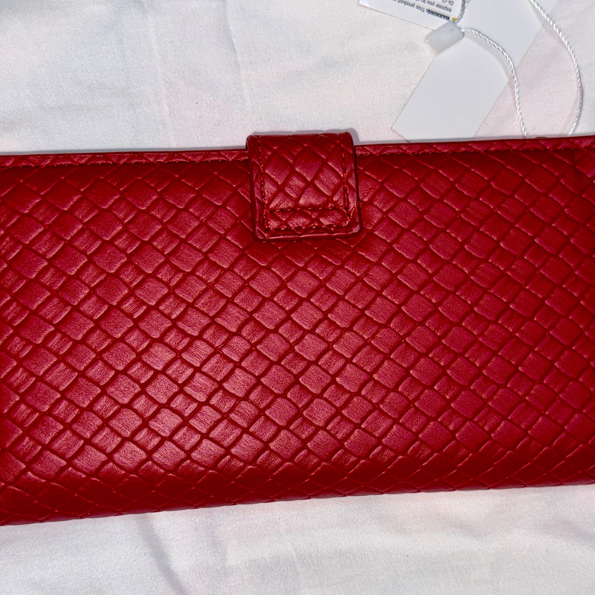 Women's Double Zip Wallet Red Weave Faux Leather Clutch 16 Card Holder Slim 2