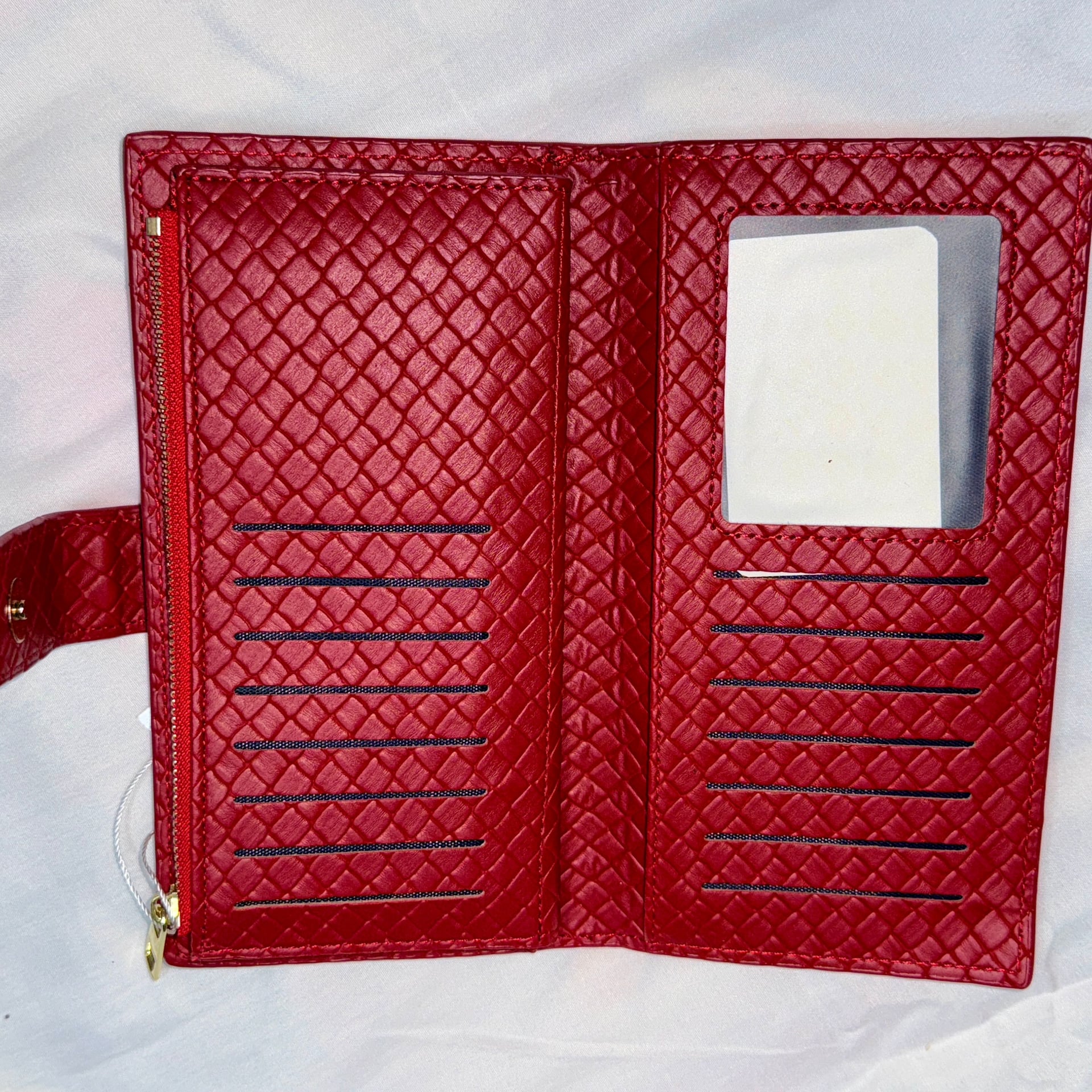 Women's Double Zip Wallet Red Weave Faux Leather Clutch 16 Card Holder Slim 3