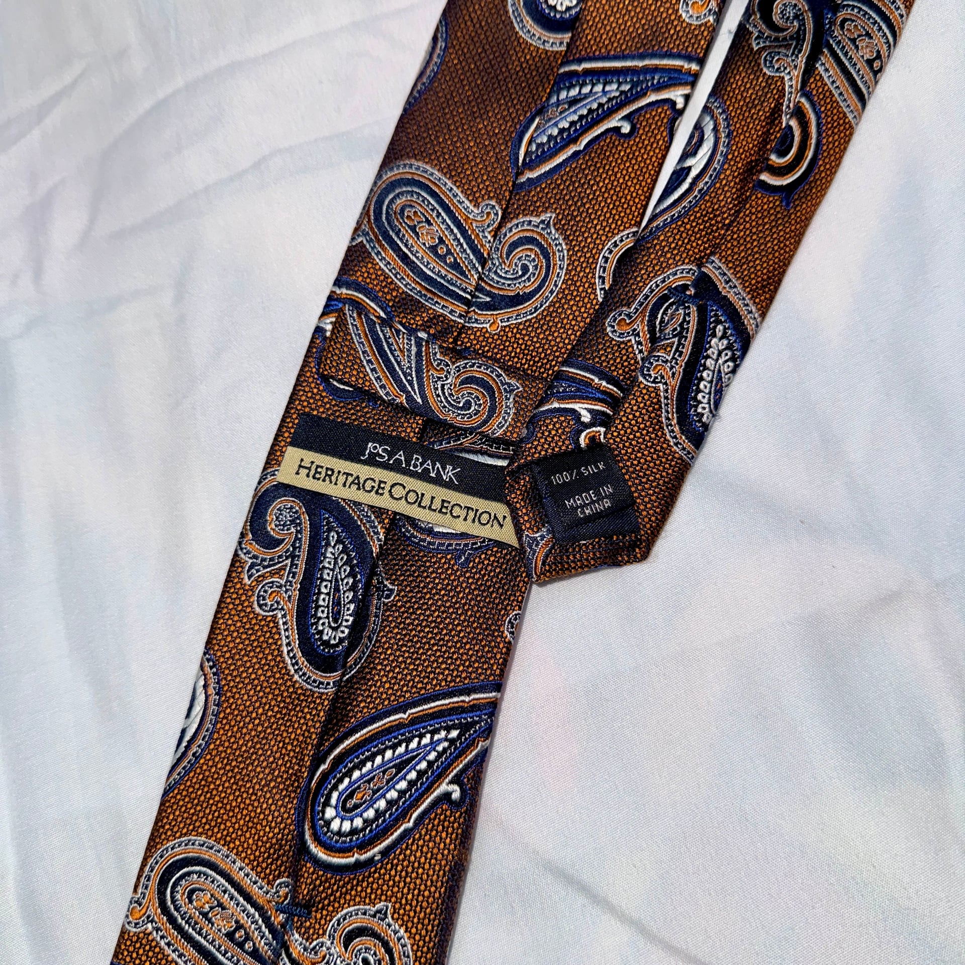 Jos A Bank Silk Tie Men Amber Paisley Heritage Collection Jacquard 5