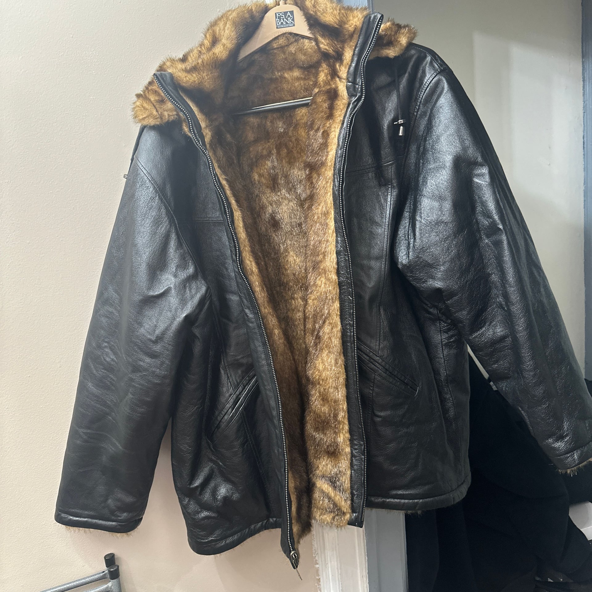 Vintage Black Genuine Lambskin Leather Hooded Jacket with Faux Fur Lining RN 20849 2