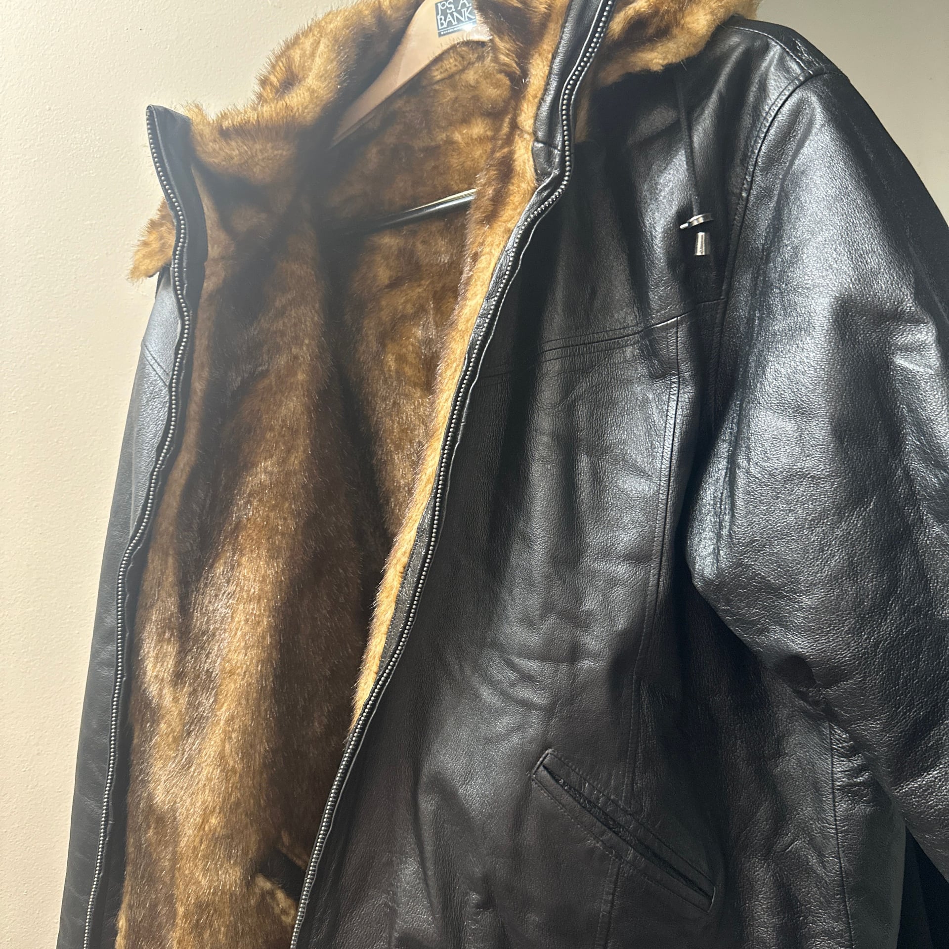 Vintage Black Genuine Lambskin Leather Hooded Jacket with Faux Fur Lining RN 20849 4
