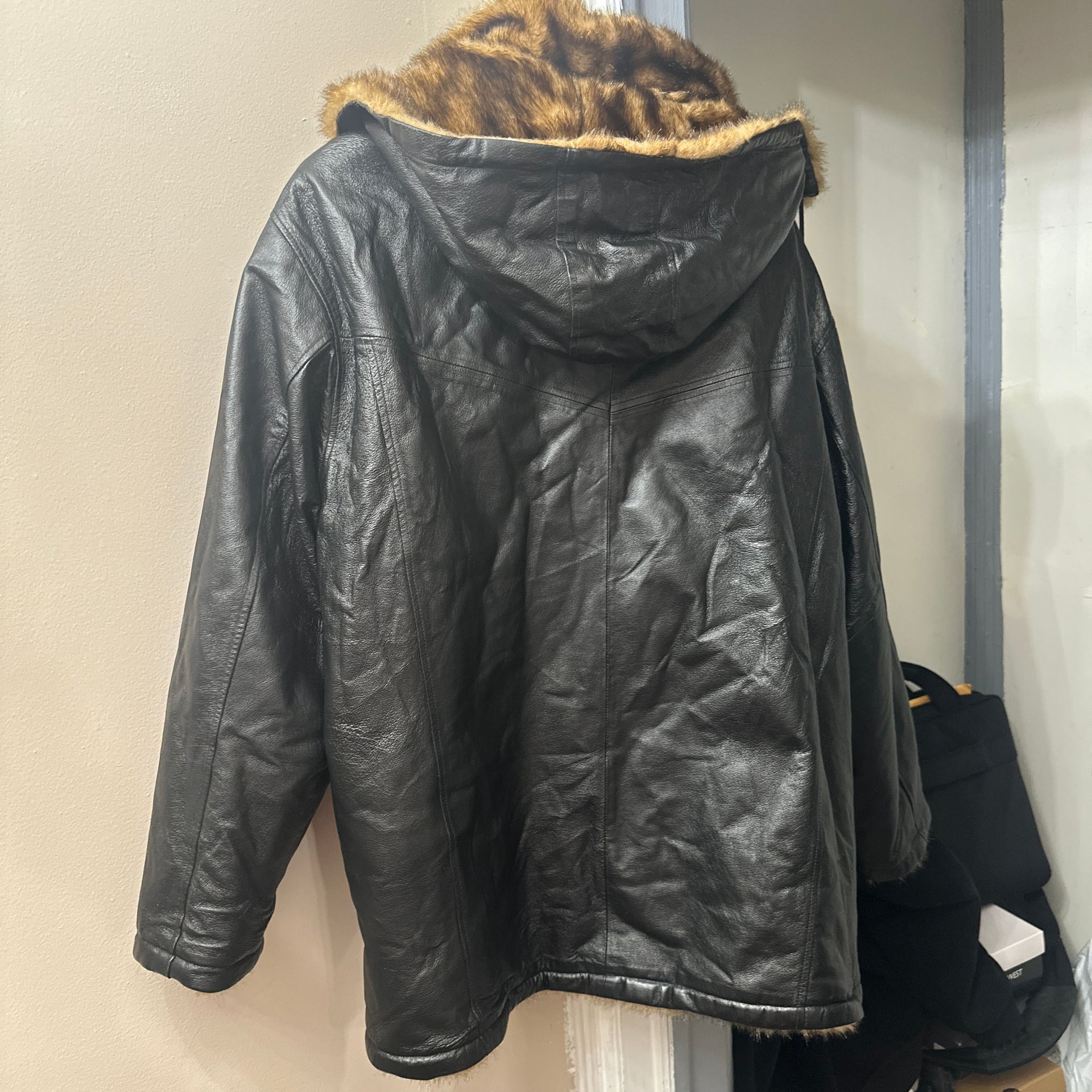 Vintage Black Genuine Lambskin Leather Hooded Jacket with Faux Fur Lining RN 20849 5