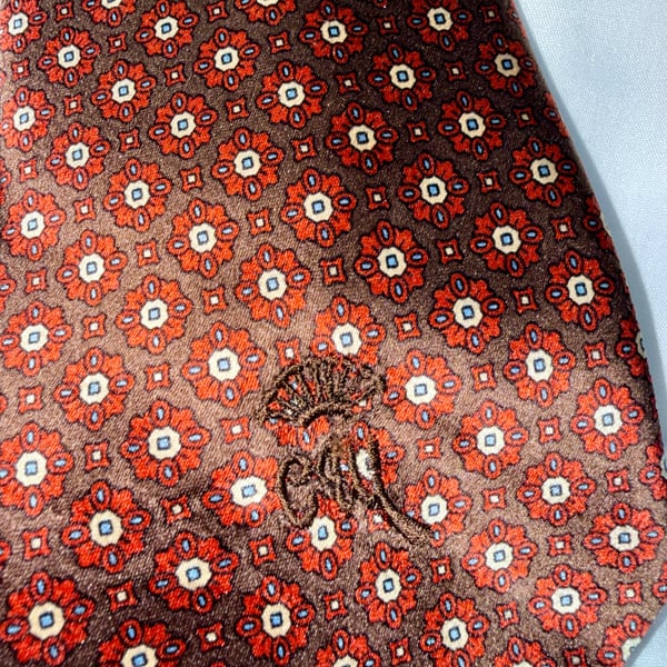 Bullock said Jones San Francisco Brown & Orange Geometric Floral Medallion 100% Silk Tie..