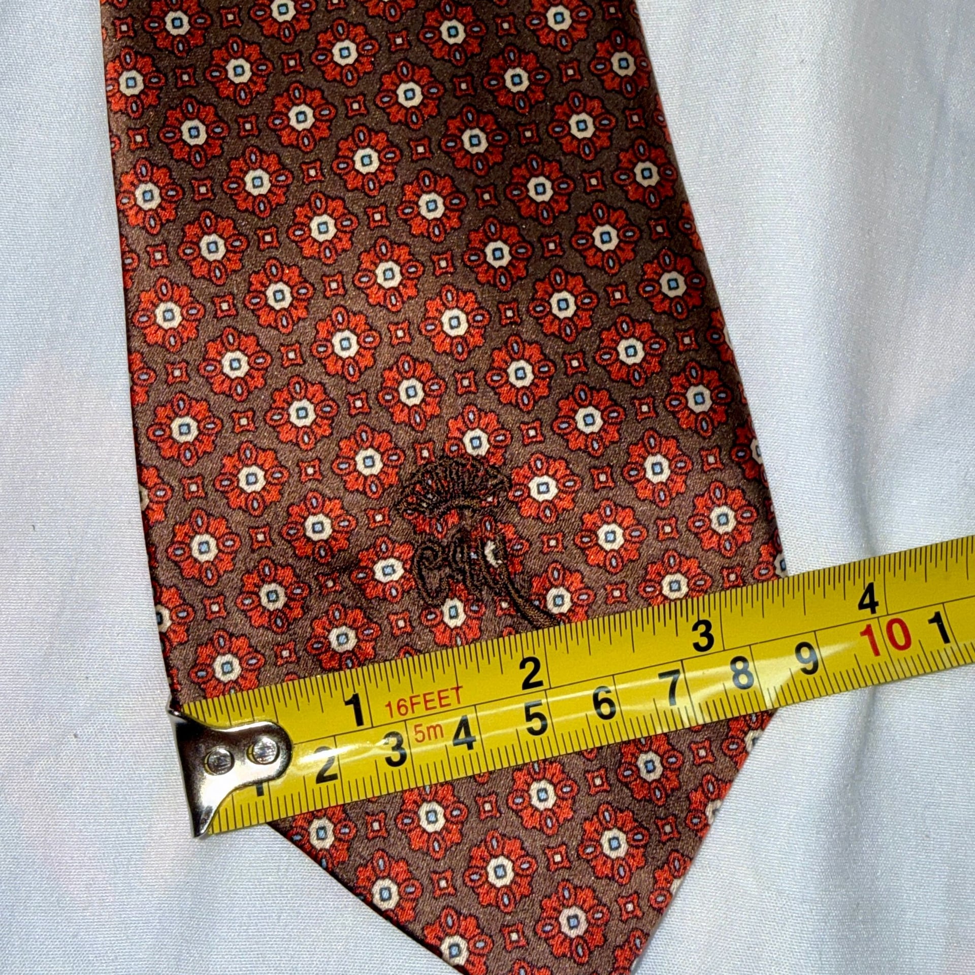 Bullock said Jones San Francisco Brown & Orange Geometric Floral Medallion 100% Silk Tie.. 6