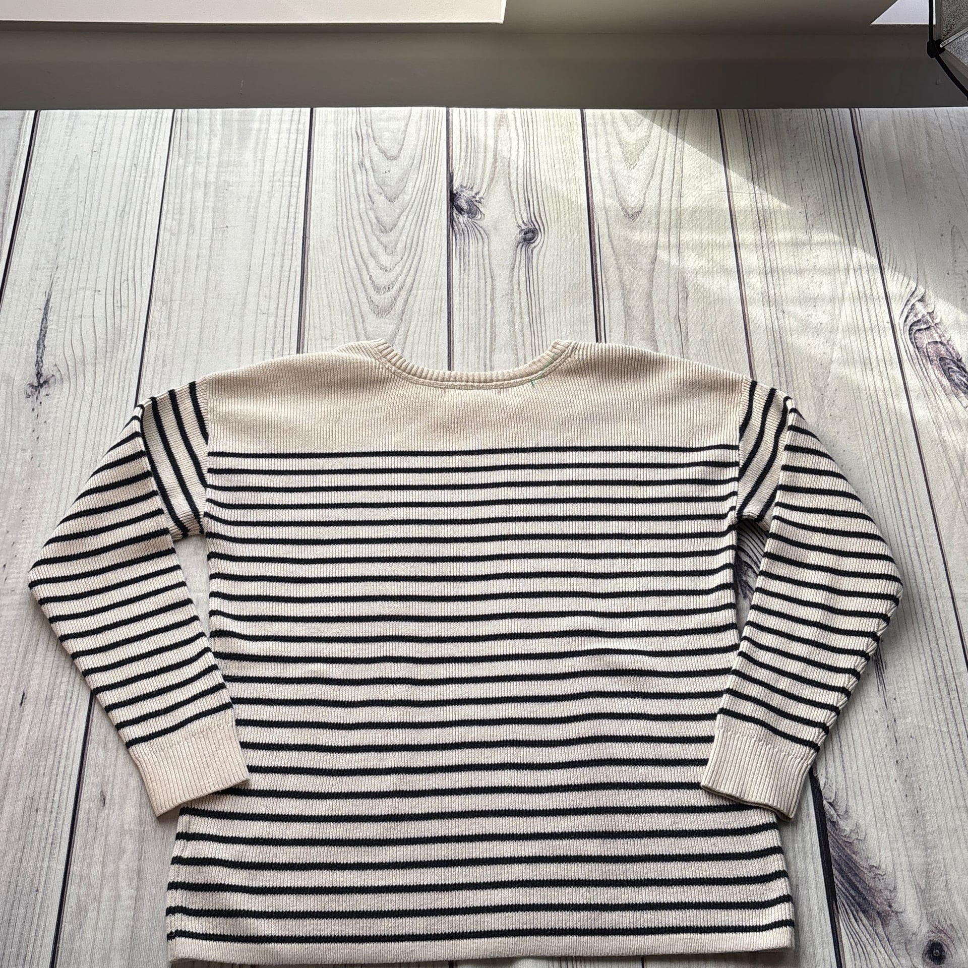 Cream & Navy Striped Sweater Size M Preppy Button Detail H&M 100% Cotton 4