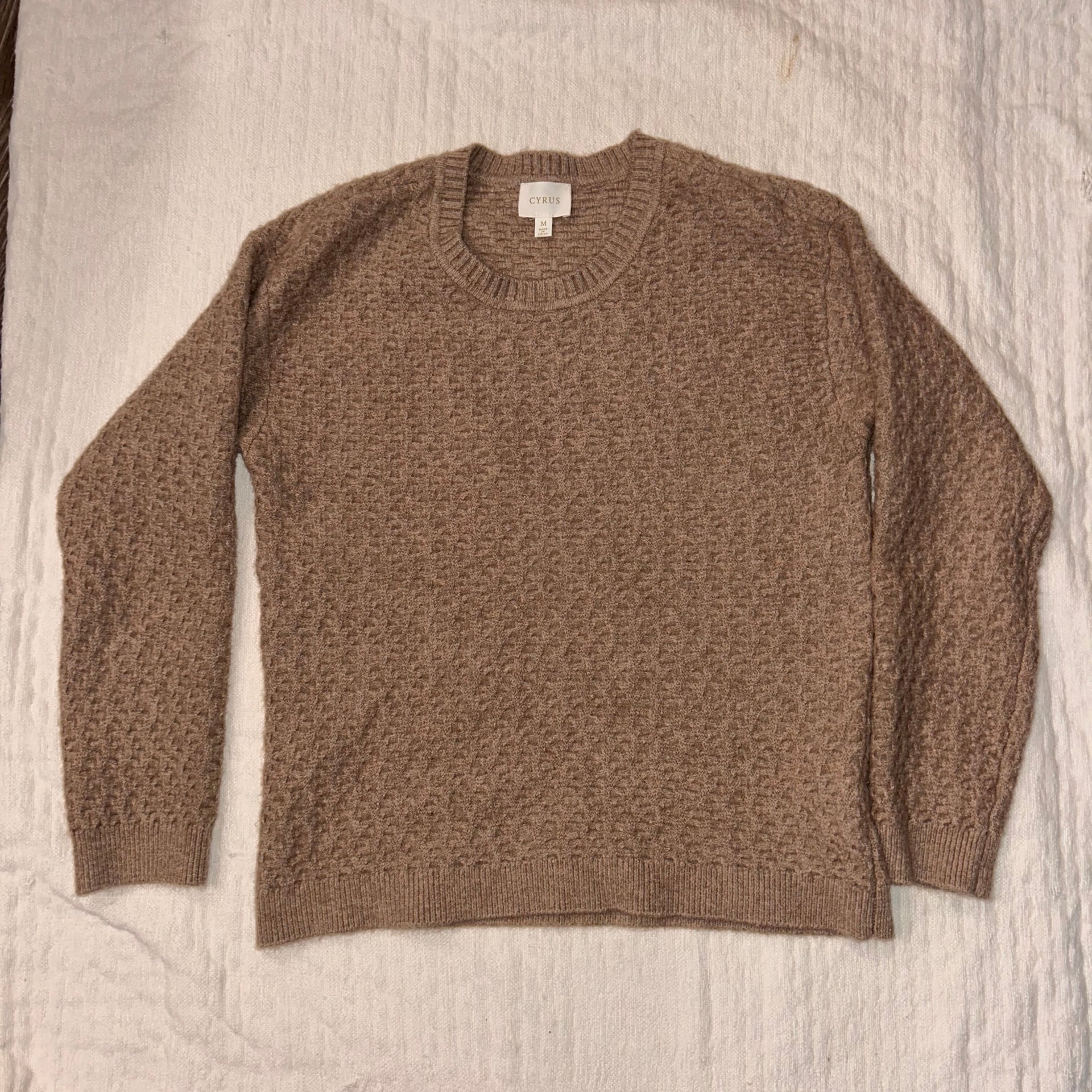 Cyrus Textured Stitch Crewneck Sweater in Tan 1