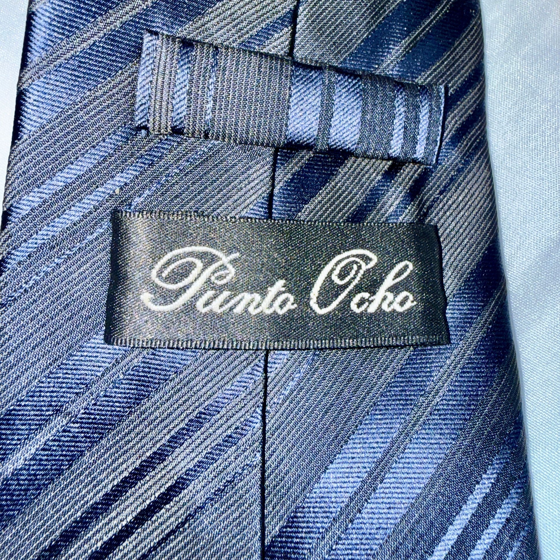 Punto Ocho Blue Linear Grid Plaid Silk Blend Necktie 3