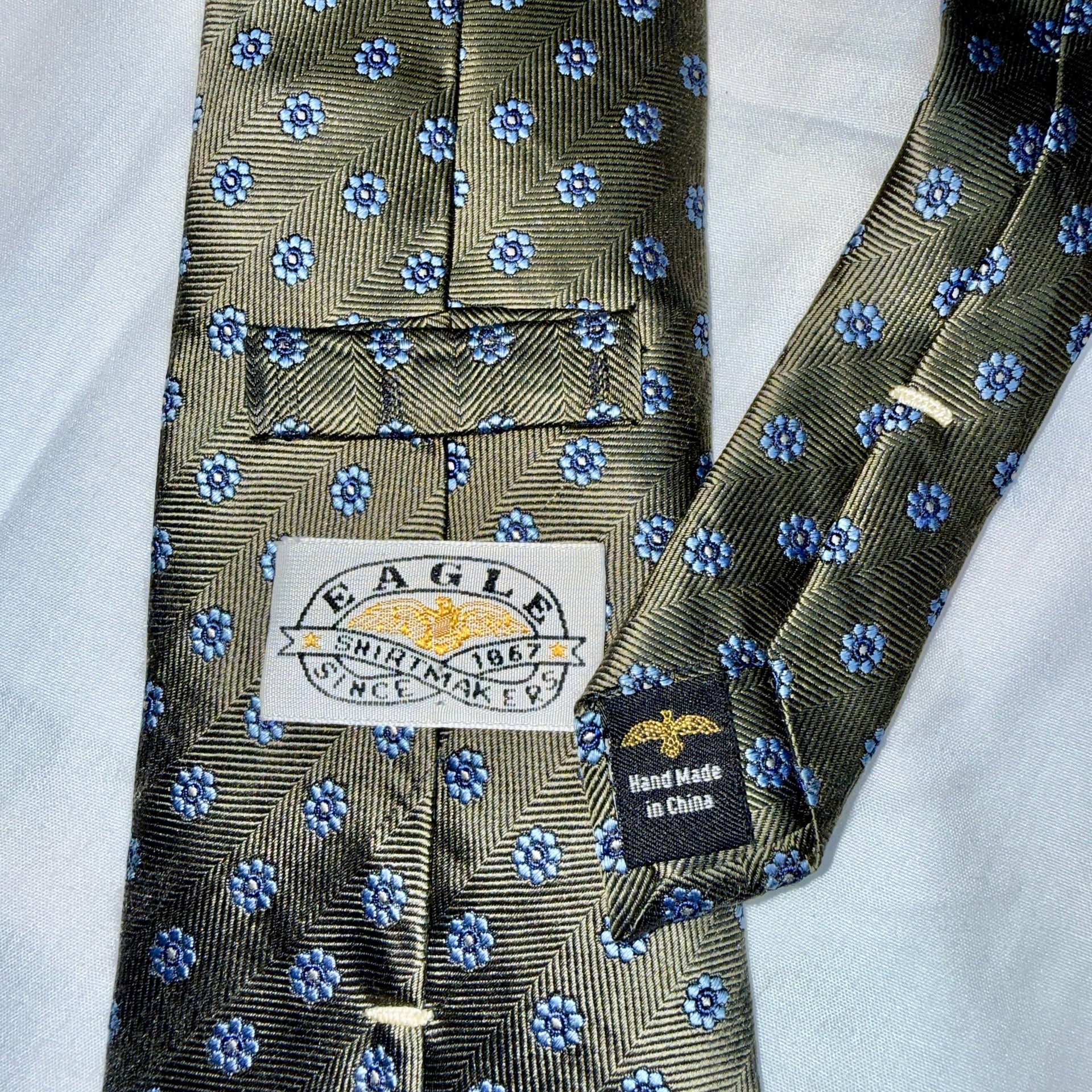 Eagle Navy Blue and Gold Geometric Silk Tie 3