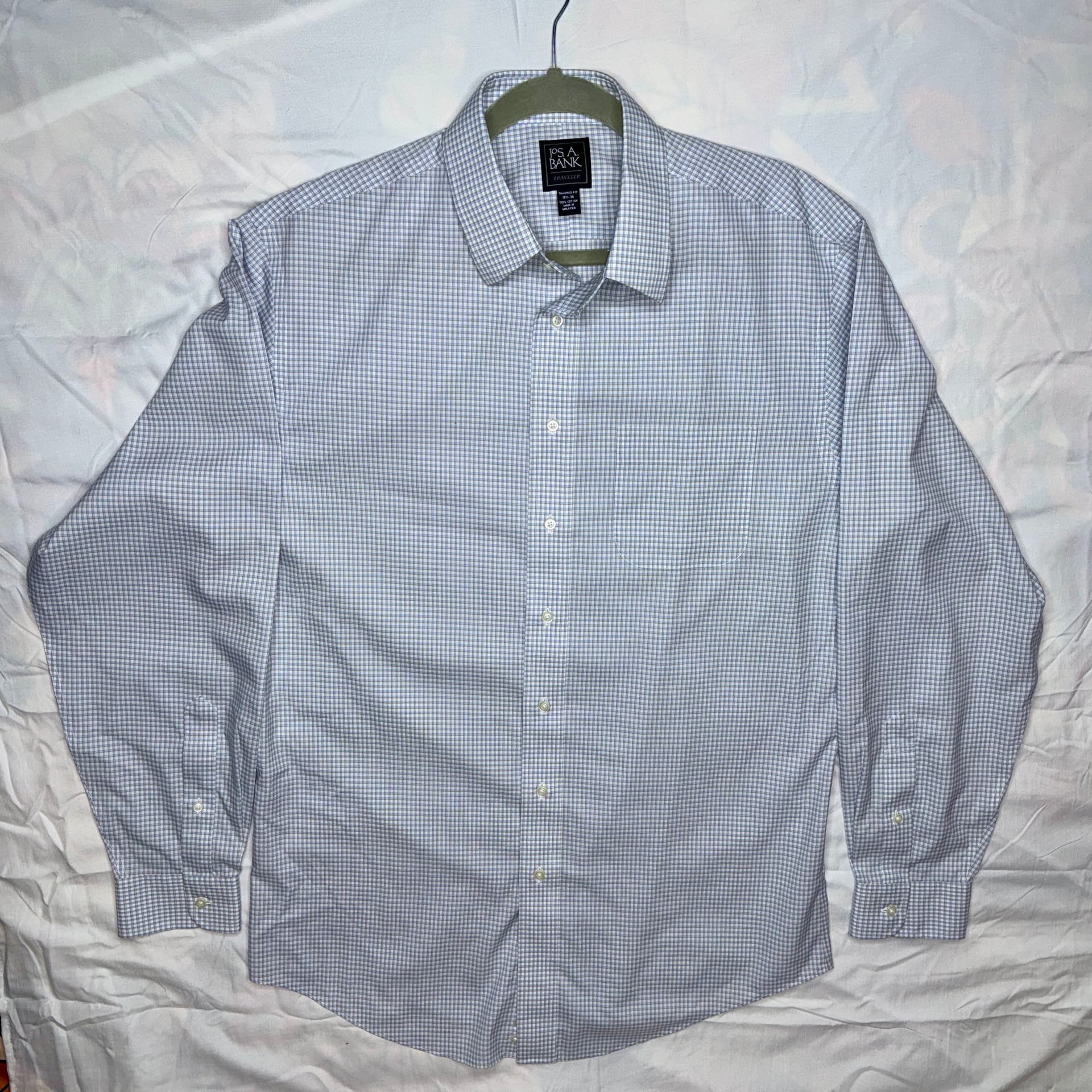 Jos A Bank Blue Checkered Traveler Button Up Shirt Tailored Long Sleeve 15.5 32 1