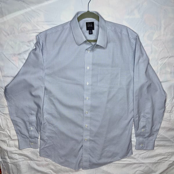 Jos A Bank Blue Checkered Traveler Button Up Shirt Tailored Long Sleeve 15.5 32