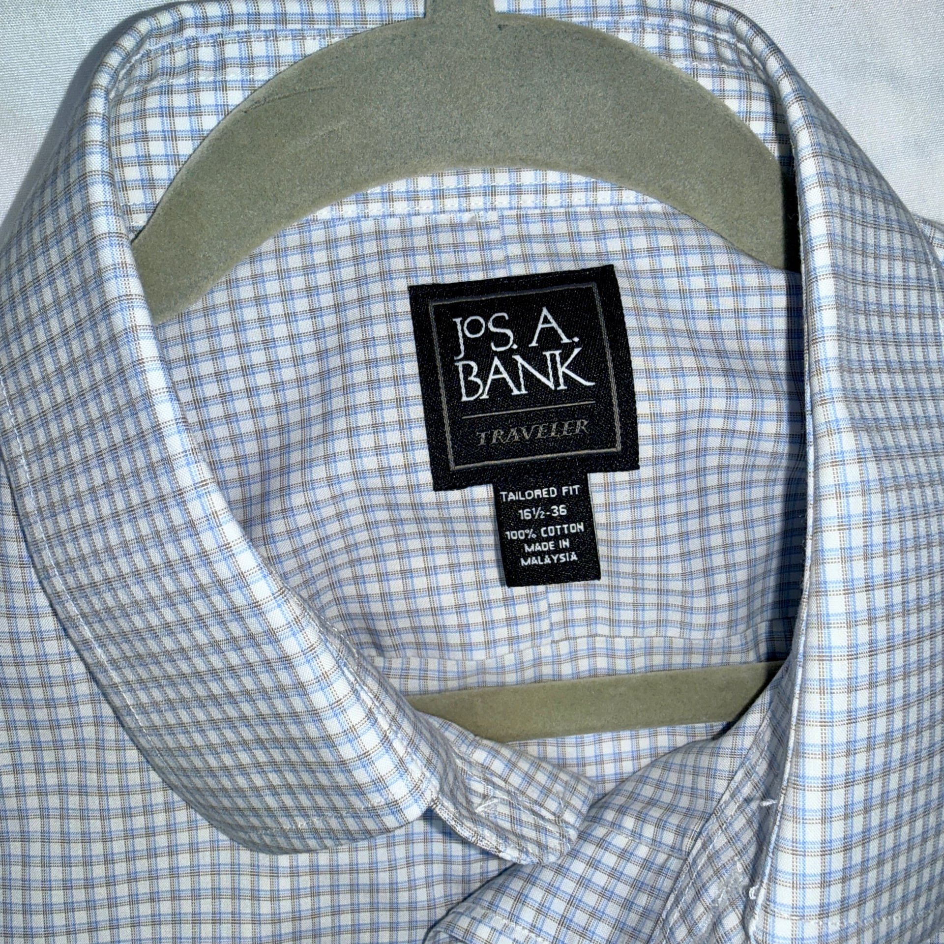 Jos A Bank Blue Checkered Traveler Button Up Shirt Tailored Long Sleeve 15.5 32 2