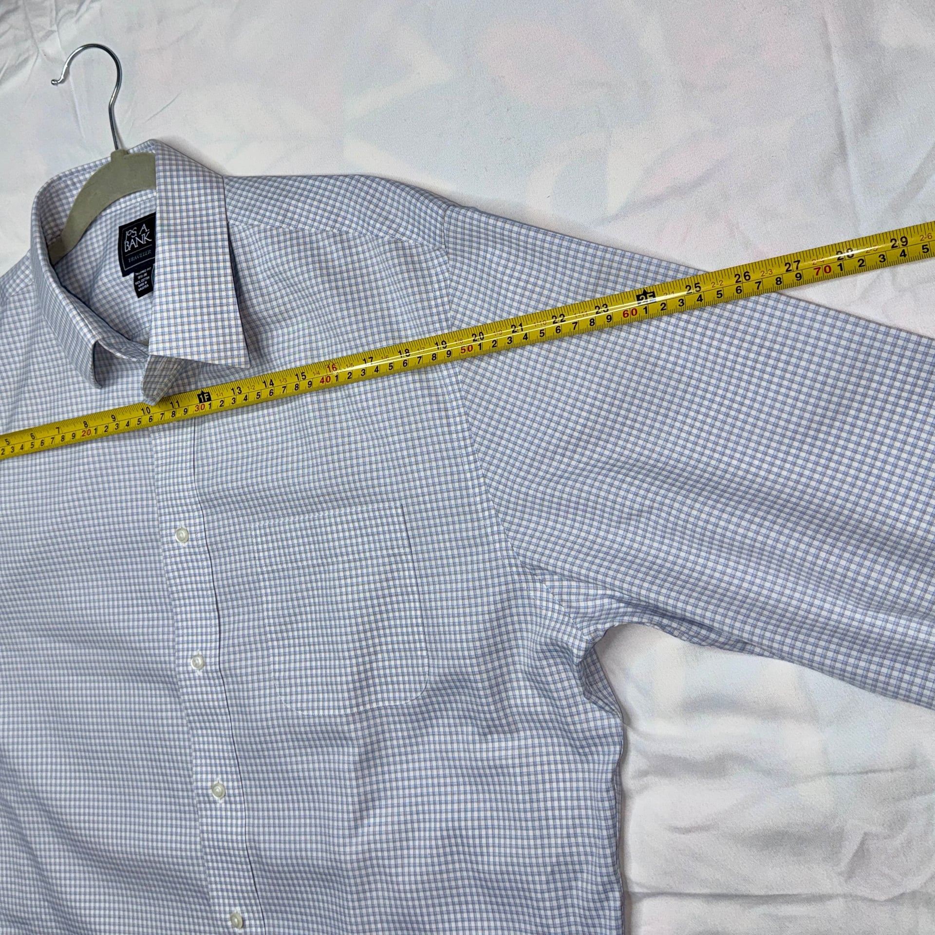 Jos A Bank Blue Checkered Traveler Button Up Shirt Tailored Long Sleeve 15.5 32 5