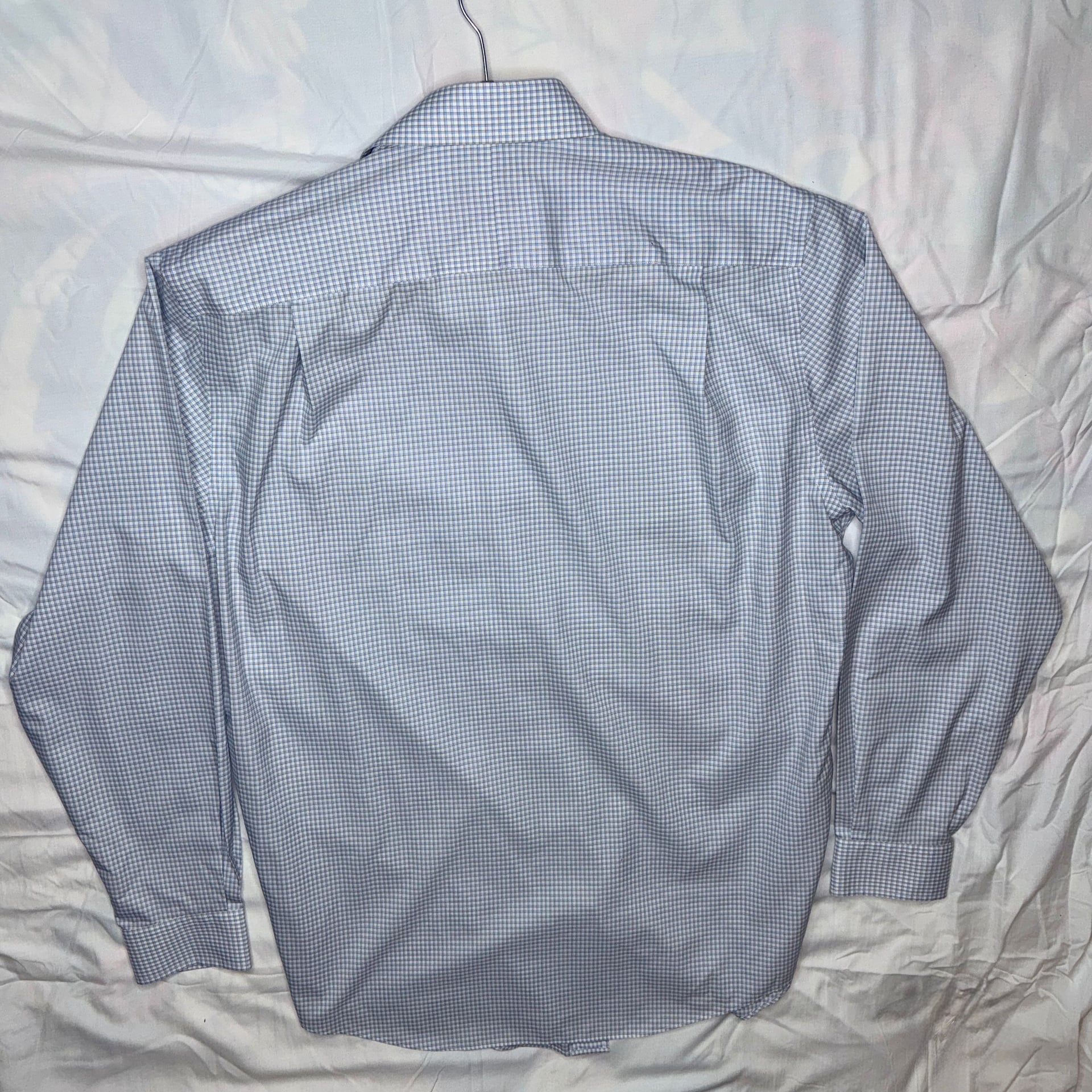 Jos A Bank Blue Checkered Traveler Button Up Shirt Tailored Long Sleeve 15.5 32 7