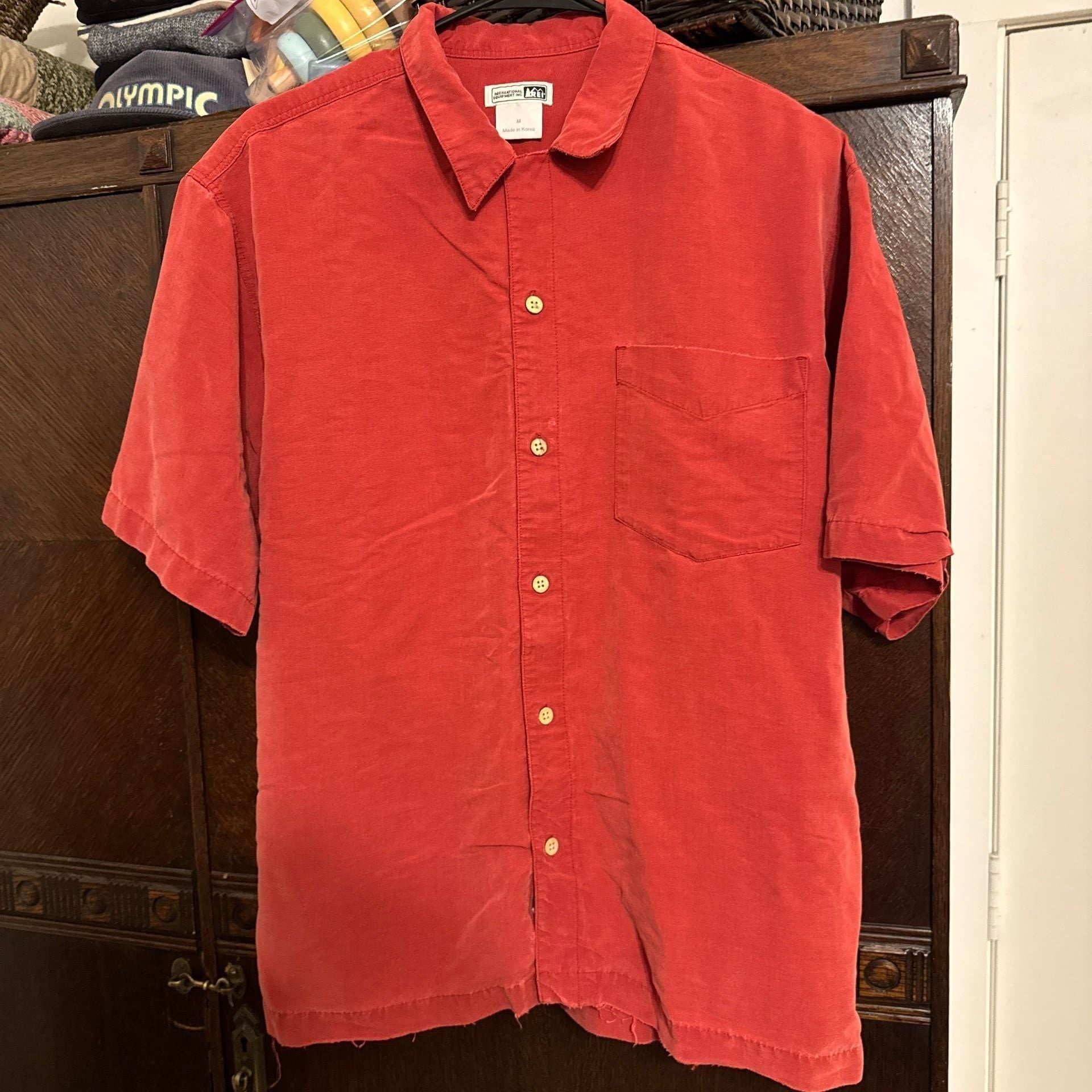 Vintage REI Red Cotton Chamois Short Sleeve Button Down Shirt M 2