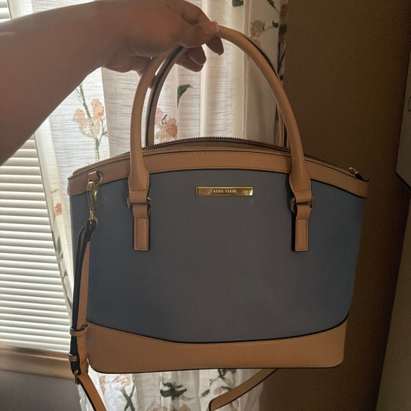 Anne Klein New Recruits Dome Satchel in Taupe and Cream with Gold Hardware