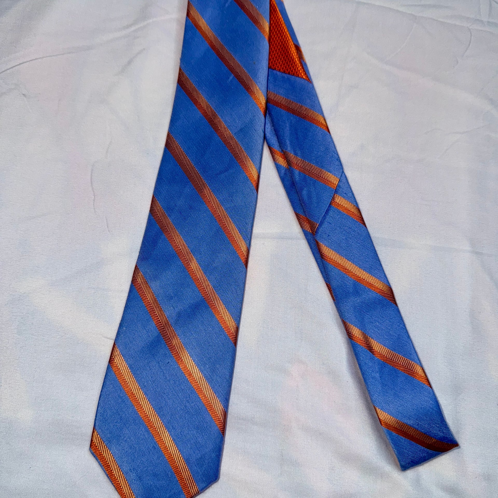 Egara Men's Blue & Orange Striped Silk/lindn Tie 2