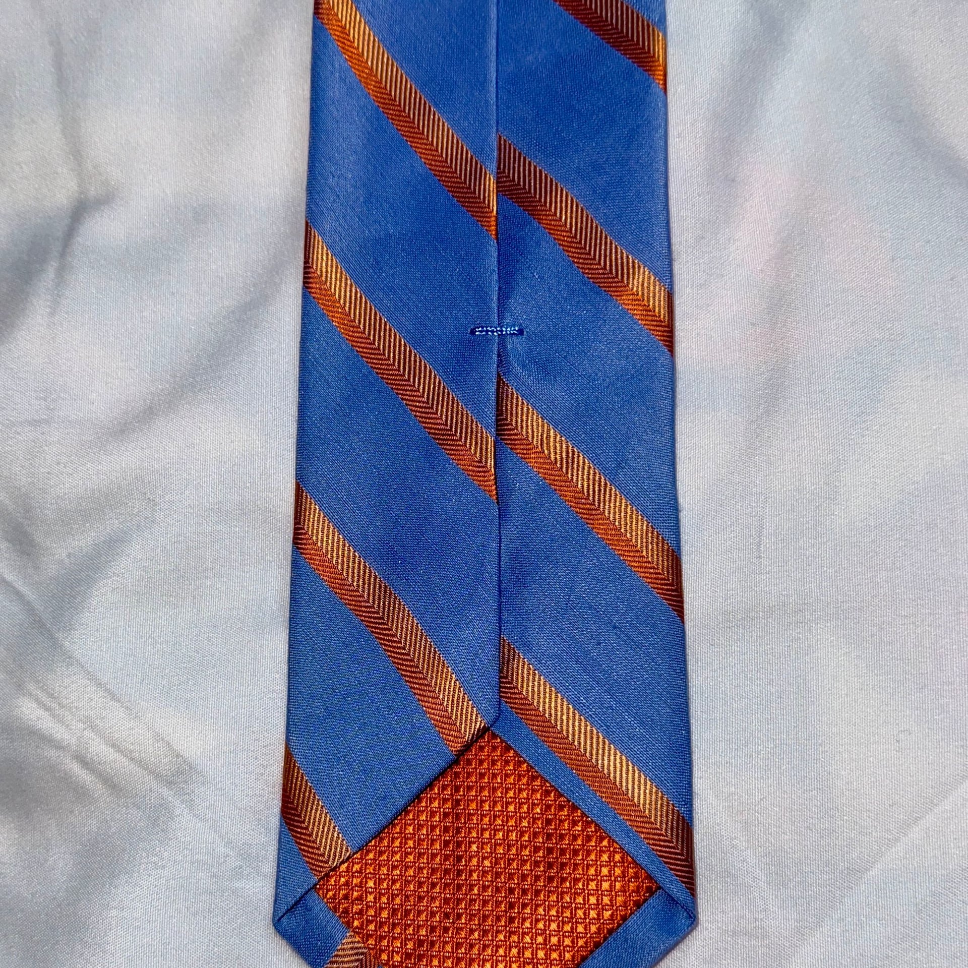 Egara Men's Blue & Orange Striped Silk/lindn Tie 3