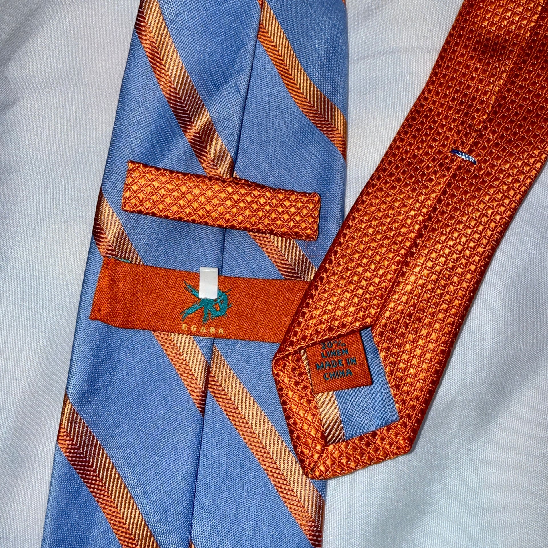 Egara Men's Blue & Orange Striped Silk/lindn Tie 4