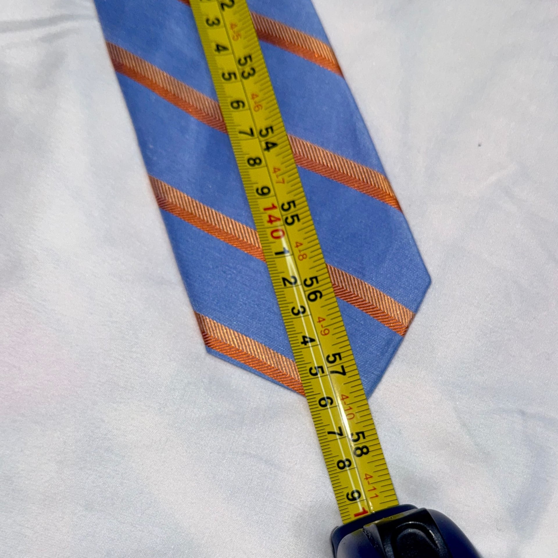 Egara Men's Blue & Orange Striped Silk/lindn Tie 6