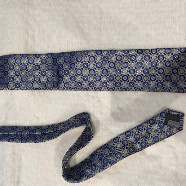 Luxury Canali 100% Silk Men's Navy Blue & Silver Geometric Square Medallion Tie