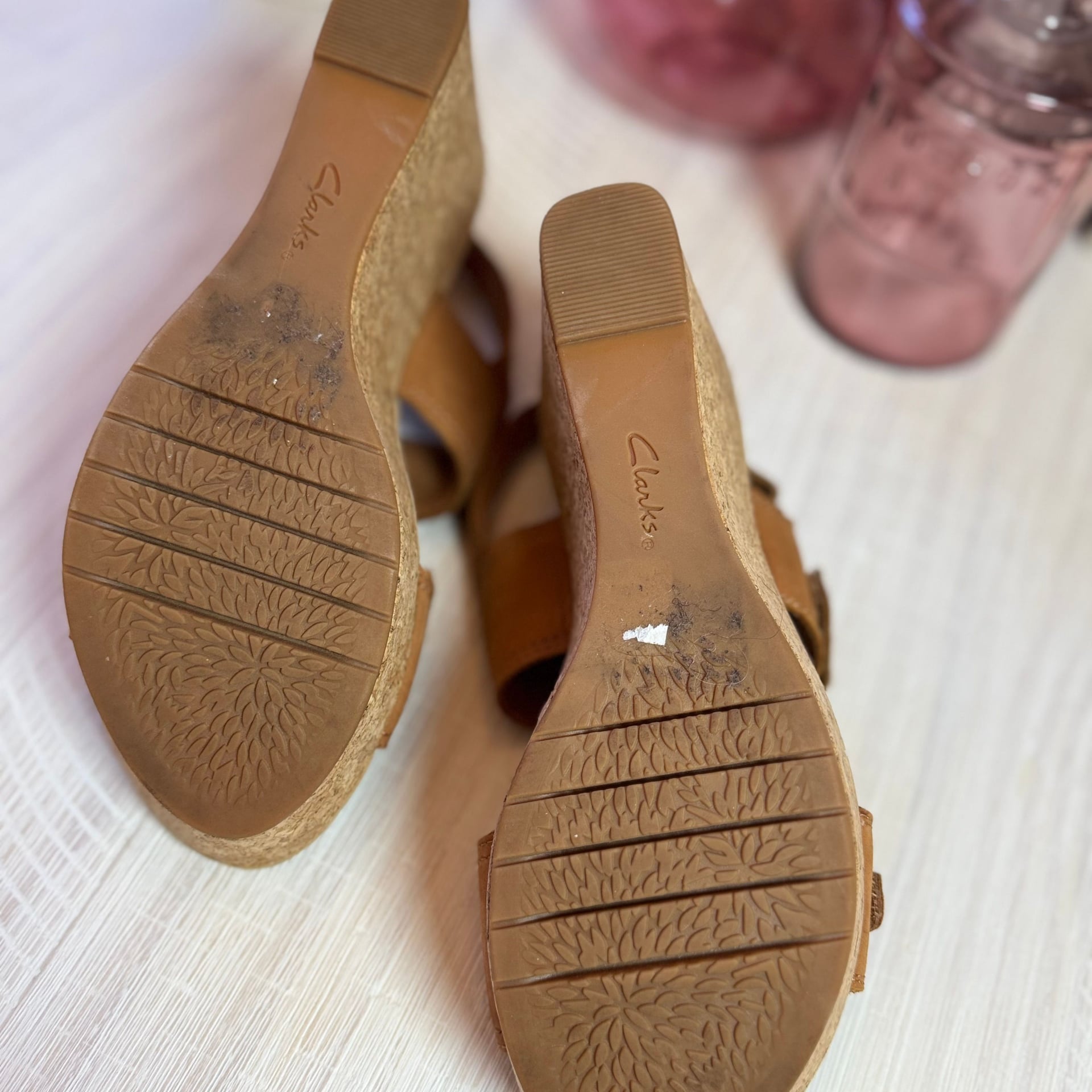 Clarks Women's Rose Lane Size 10 Wedge Cork Platform Leather Sandal 8