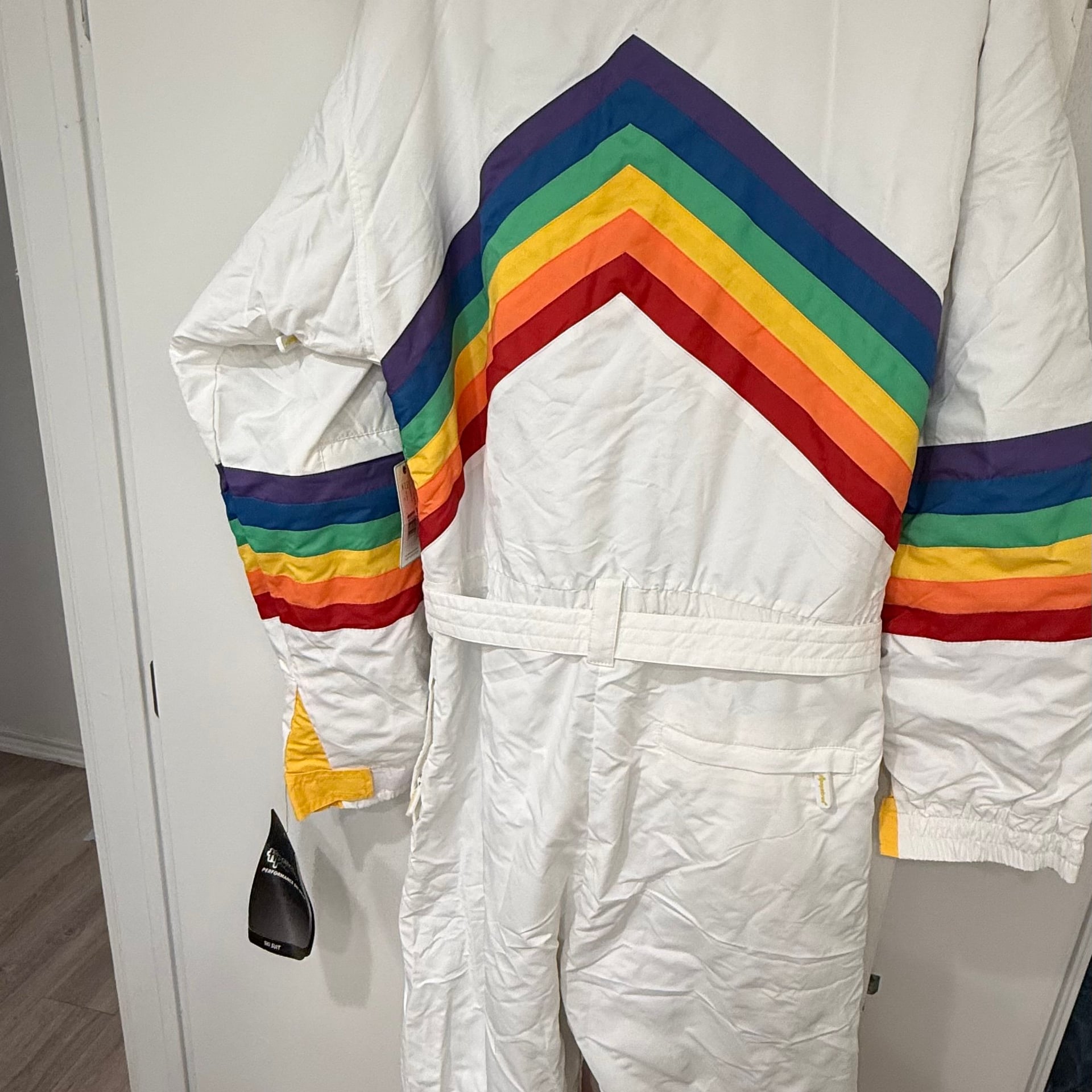 Tipsy Elves Men's Sunrise Shredder Ski Snow Suit Rainbow Retro White Unisex  7