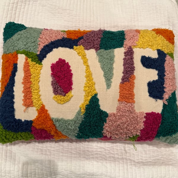 World Market Multicolor Hooked Love Lumbar Pillow -
