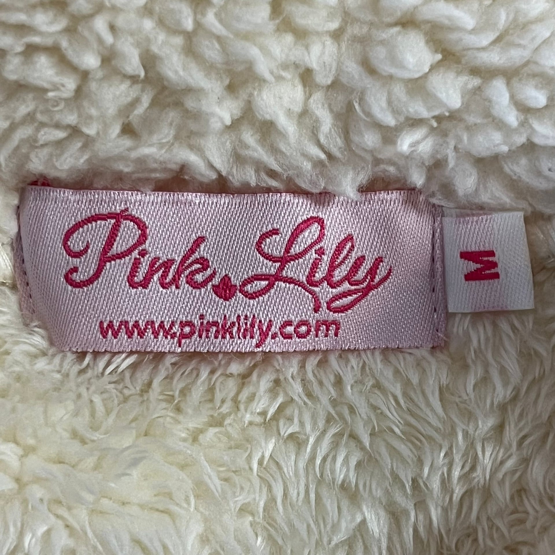 Pink Lily Ivory Faux Fur Button Jacket Teddy Shacket Cozy Winter M 9