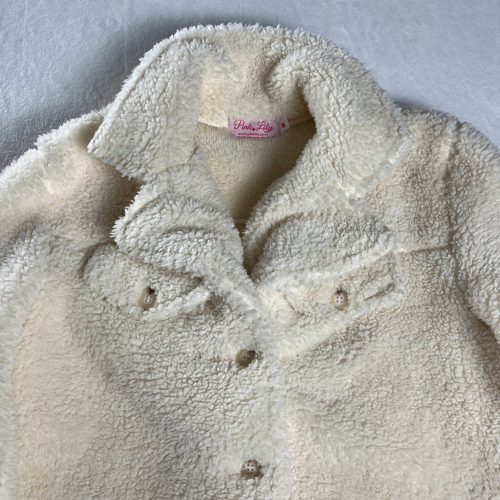 Pink Lily Ivory Faux Fur Button Jacket Teddy Shacket Cozy Winter M 12