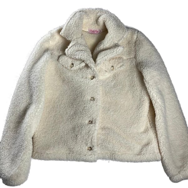 Pink Lily Ivory Faux Fur Button Jacket Teddy Shacket Cozy Winter M