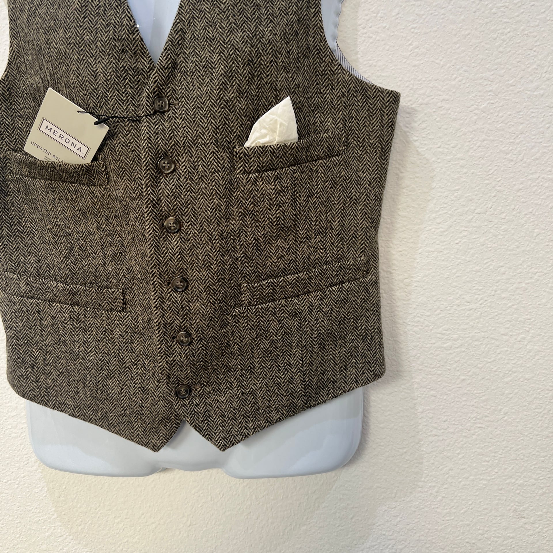 Merona Men's Brown Herringbone Tweed Wool Blend Waistcoat Vest 3