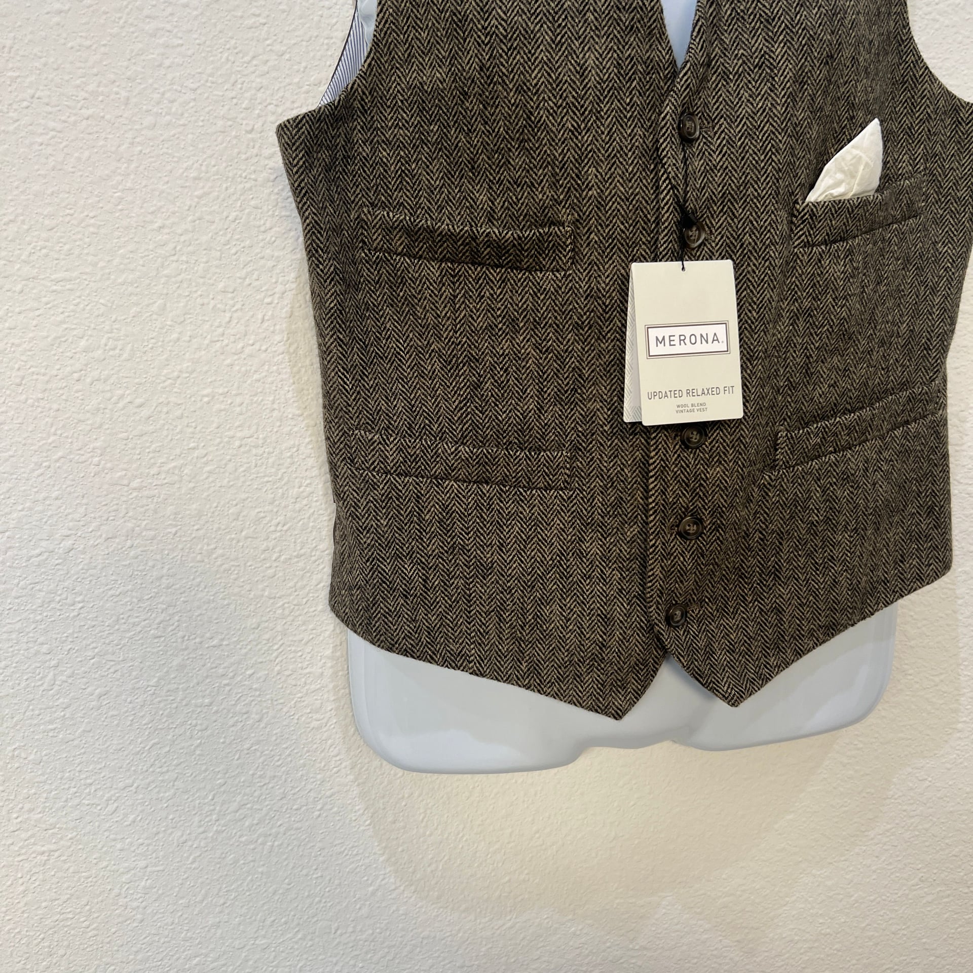 Merona Men's Brown Herringbone Tweed Wool Blend Waistcoat Vest 4