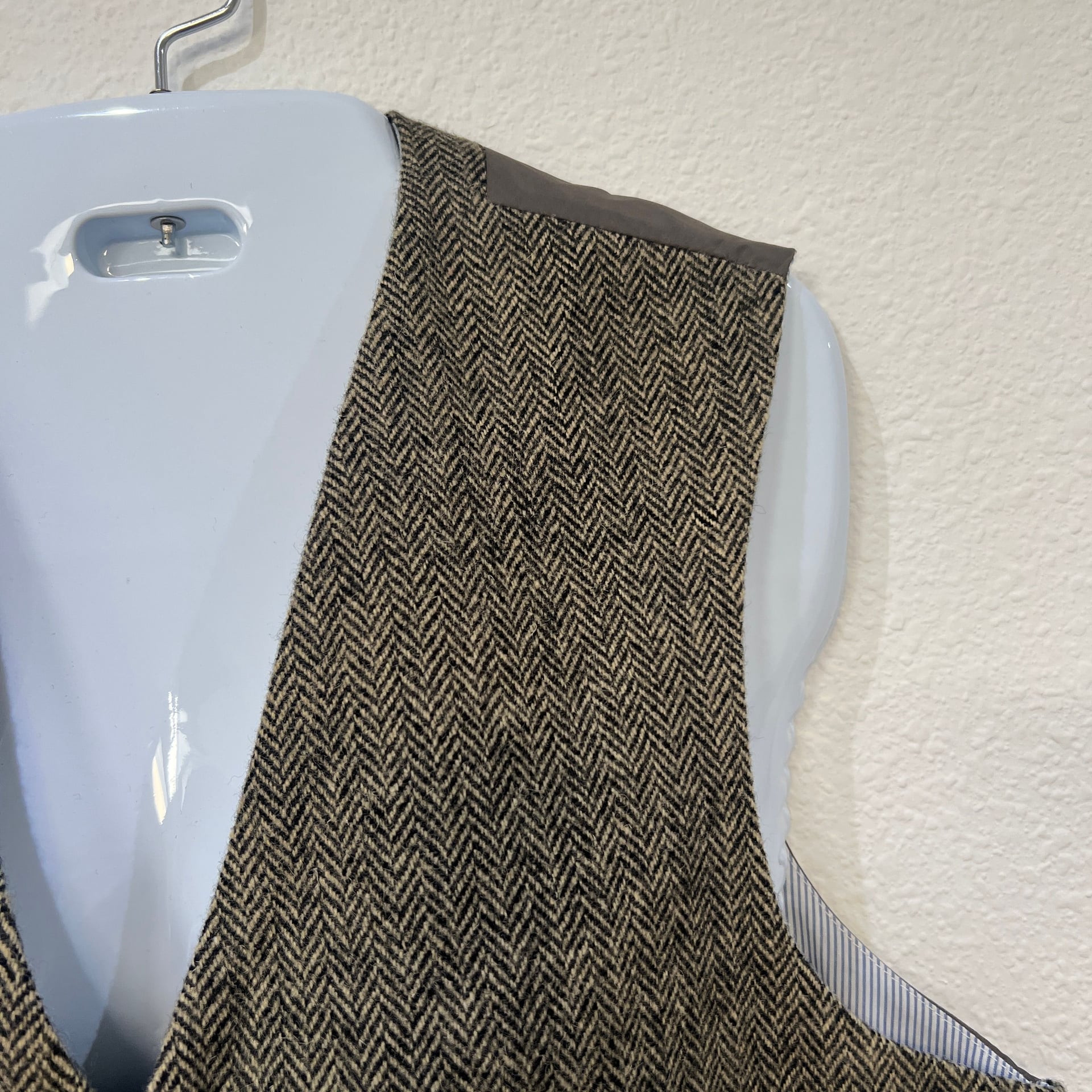 Merona Men's Brown Herringbone Tweed Wool Blend Waistcoat Vest 5