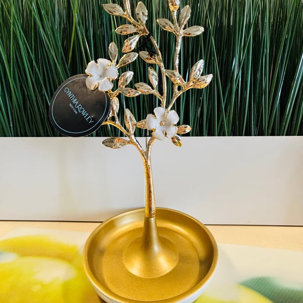 Cynthia Rowley New York Enamel Flower Jewelry Tree Ring Holder